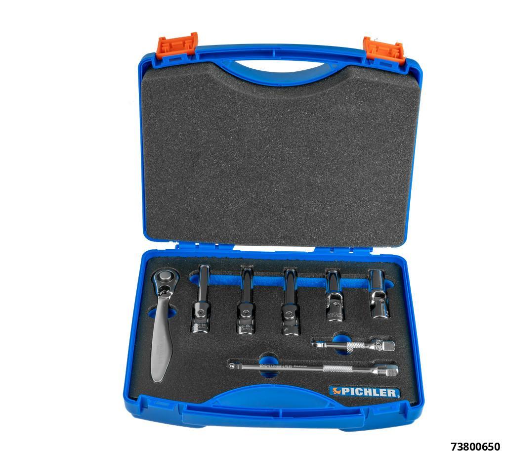 GLOW PLUG SOCKET SET 3/8" DRIVE 8, 9, 10, 11, 12MM WITH RATCHET AND EXTENSIONS - 2