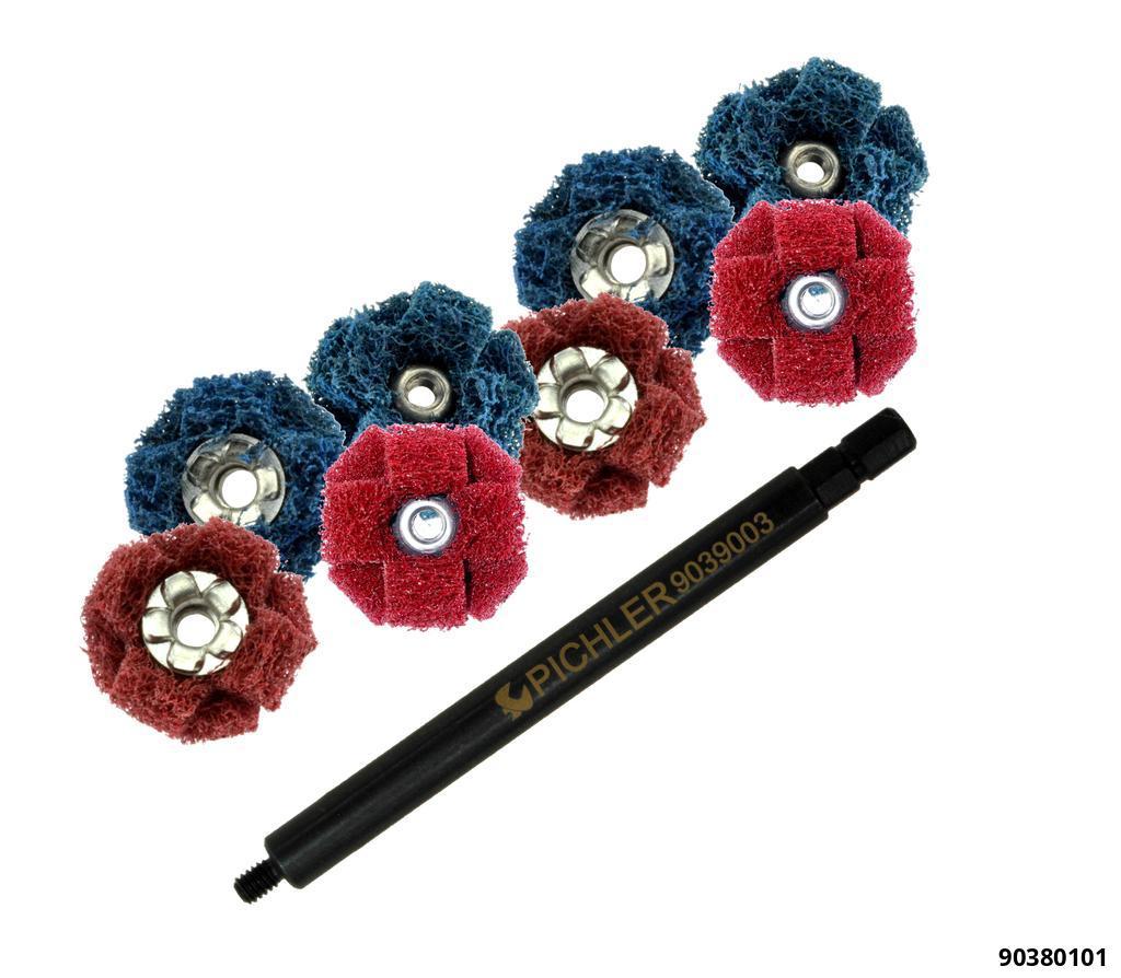 90380101: TEXTURED BRUSH CLEANING SET FOR INJECTOR SHAFTS 19MM & 25MM CORSE AND FINE GRADES