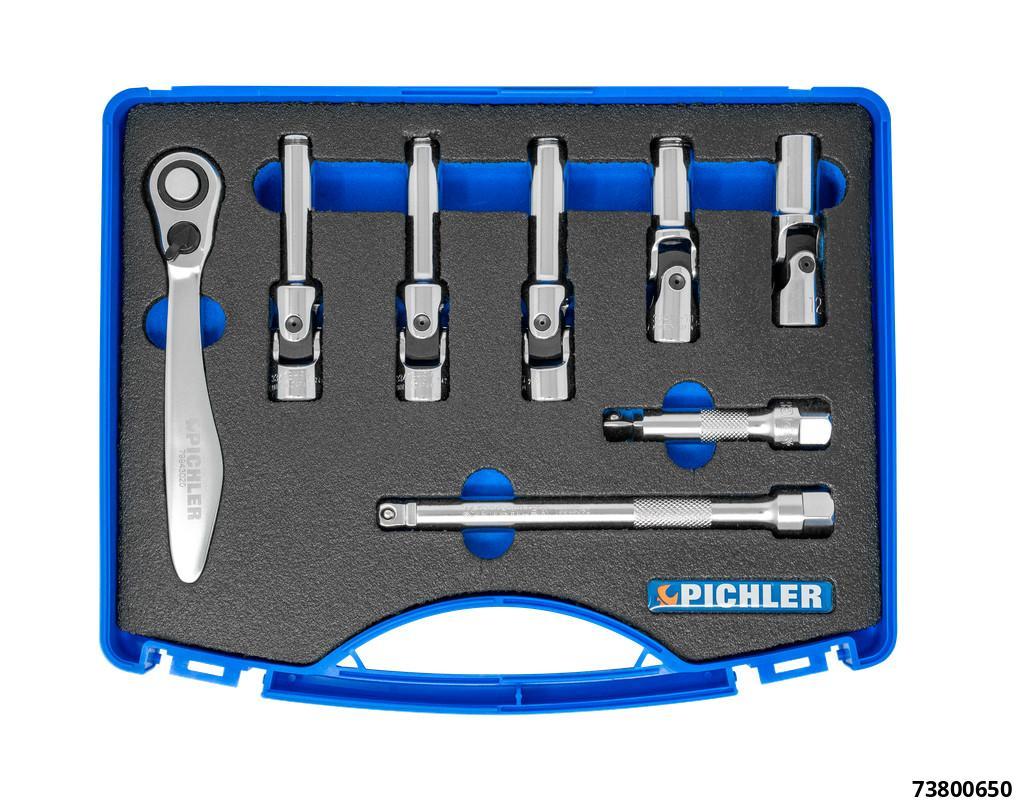 GLOW PLUG SOCKET SET 3/8" DRIVE 8, 9, 10, 11, 12MM WITH RATCHET AND EXTENSIONS - 1