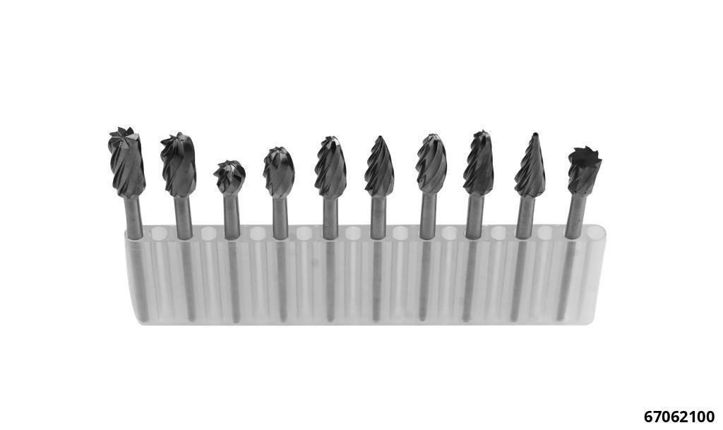 CARBIDE BURR SET FOR ALUMINIUM, NON-FERROUS METALS, PLASTIC 3MM SHAFT, 10 PCS. - 2