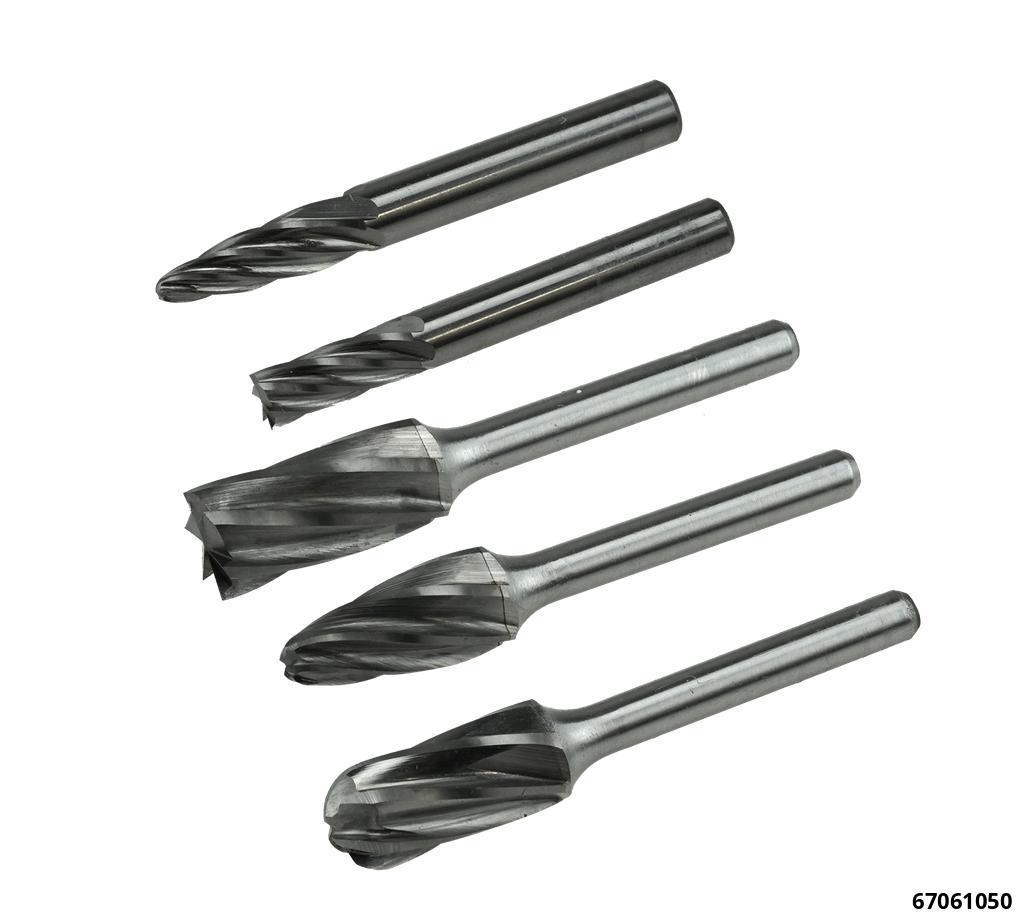 67061050: CARBIDE BURR SET FOR ALUMINIUM, NON-FERROUS METALS & PLASTICS 6MM SHAFT, 5 PCS