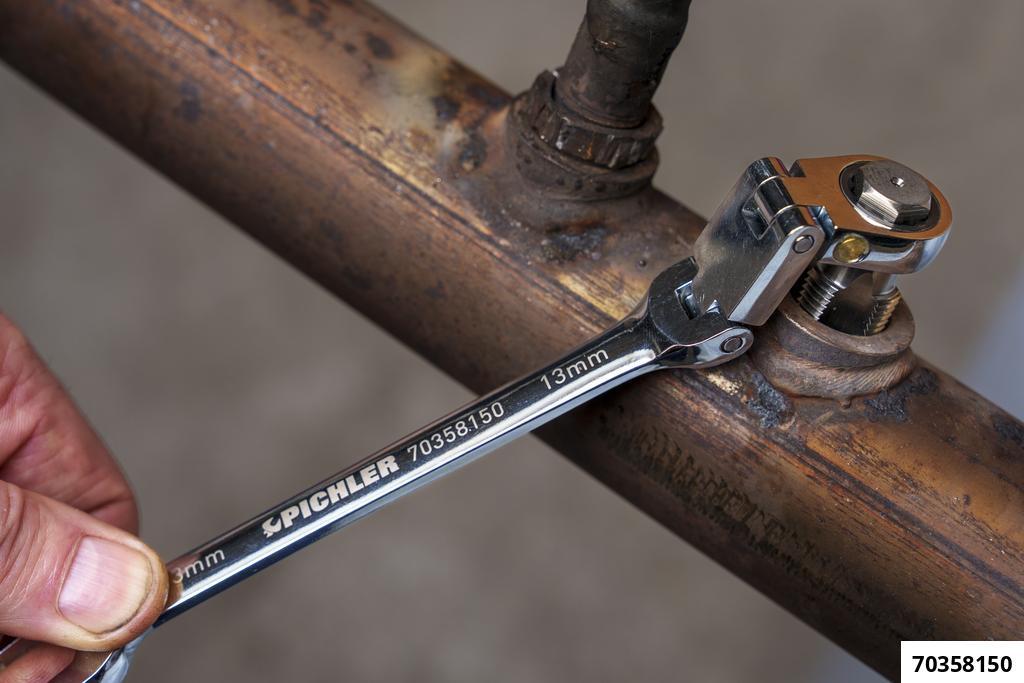 70358150: DOUBLE JOINT RATCHET & OPEN-END SPANNER 13 MM, FINE-TOOTHED, 120 TEETH