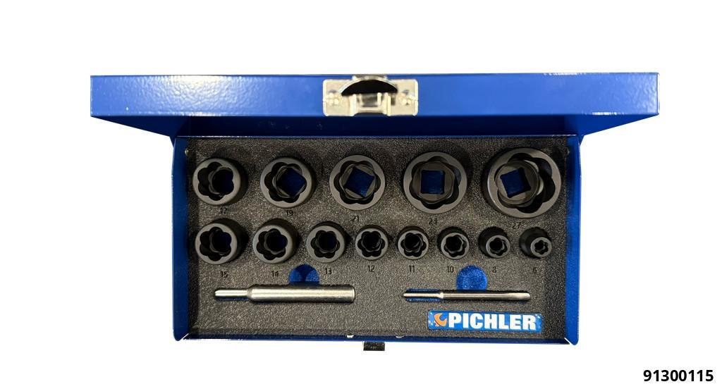 TWIST SOCKET EXTRACTOR SET 15 PIECE 6-27MM FOR DAMAGED NUTS & BOLTS - 2