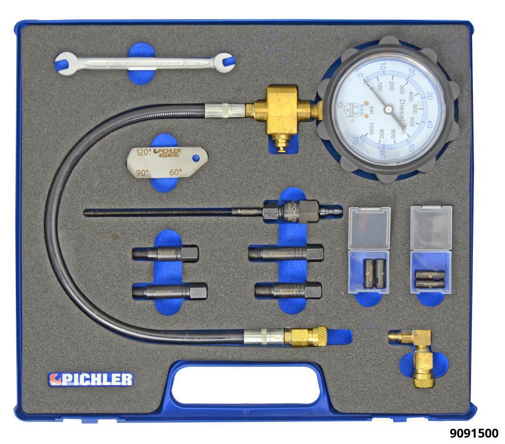 9091500: UNIVERSAL GLOW PLUG COMPRESSION TEST KIT M8X1 M9X1 M10X1 M10X1.25 WITH GAUGE