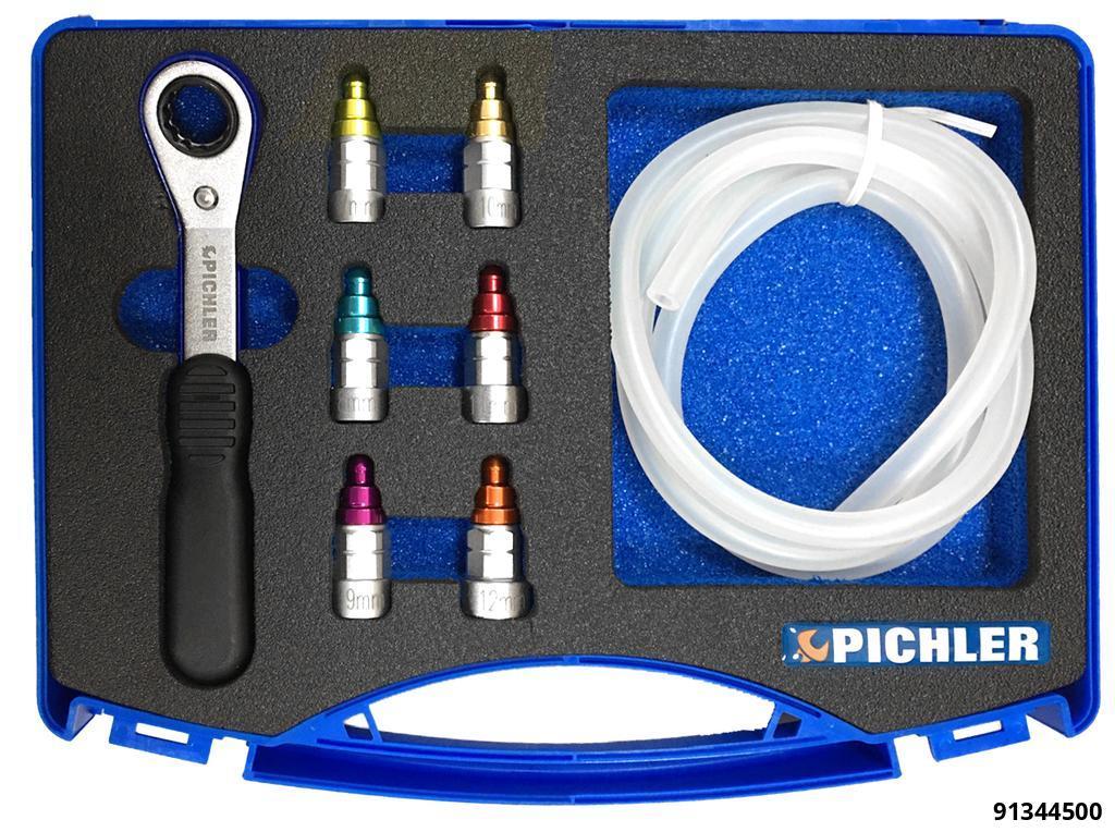 8-PIECE BRAKE BLEEDER SOCKET SET WITH NON-RETURN VALVE AND RATCHET SPANNER (7–12 MM) - 1