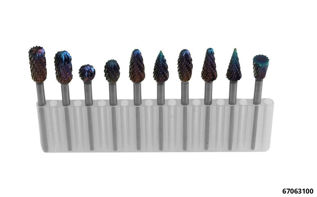 CARBIDE BURR SET FOR STEEL, CAST IRON, STAINLESS & NICKEL ALLOYS 3MM SHAFT, 10 PCS - 2