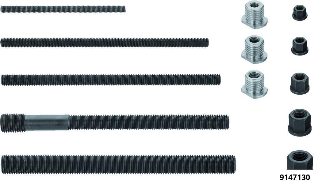 9147130: Pulling Spindles, Collar Nuts & Adapters Set M10 - M22 / Pulling Spindles 12.9
To Be Used With 18 & 22 ton Hydraulic Cylinders