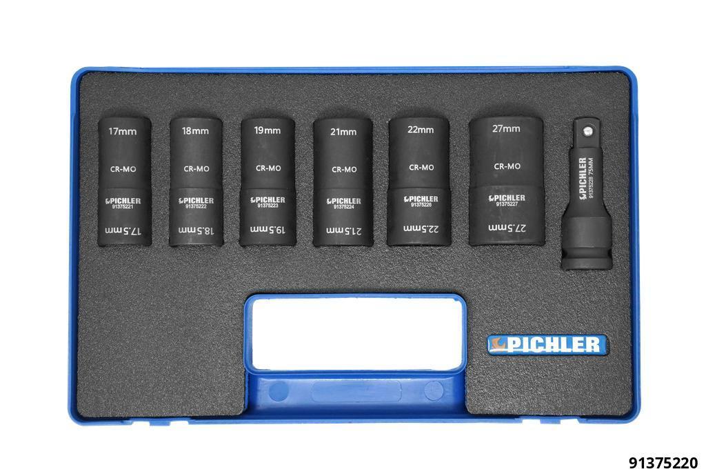 91375220: 7-PIECE WHEEL NUT SOCKET SET – FOR SWOLLEN OR DAMAGED WHEEL NUTS (17–27.5 MM)