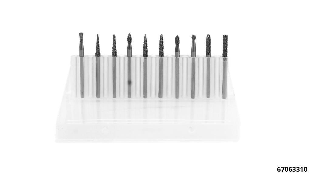 CARBIDE BURR SET CROSS CUTTING 10 PIECE 3 MM SHAFT AND HEAD - 1
