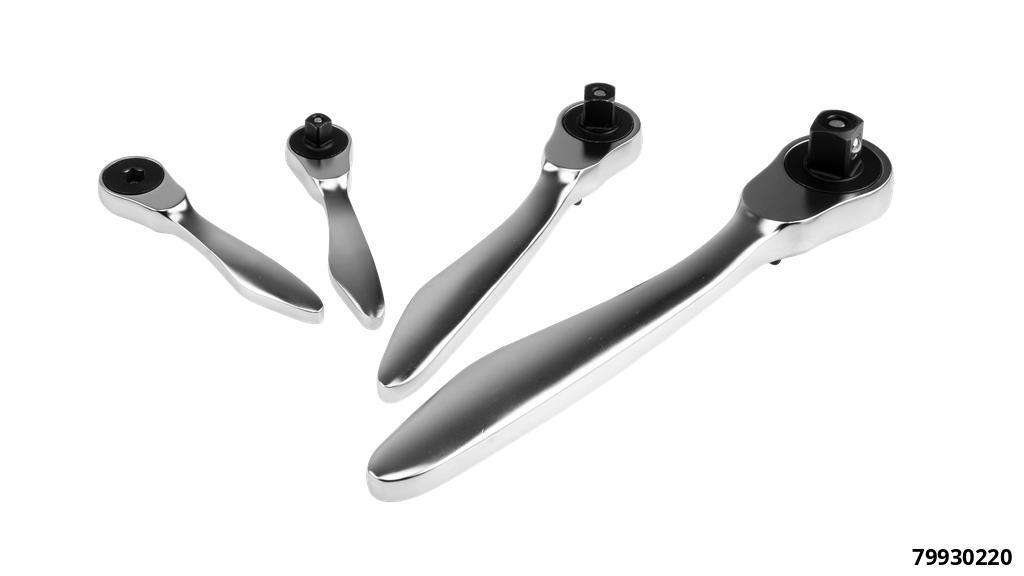 Mini-coffret de cliquets, 4 pcs. 1/4" / 3/8" / 1/2" 120 dents, denture fine