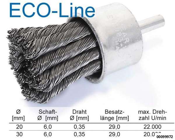 hansewerkzeug Gezopfte Pinselbürste 20 mm  Schaft 6mm "ECO-LINE"