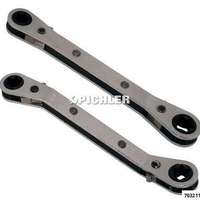 Double-ended ratchet ring spanner E profile "extra flat" E4 x E6