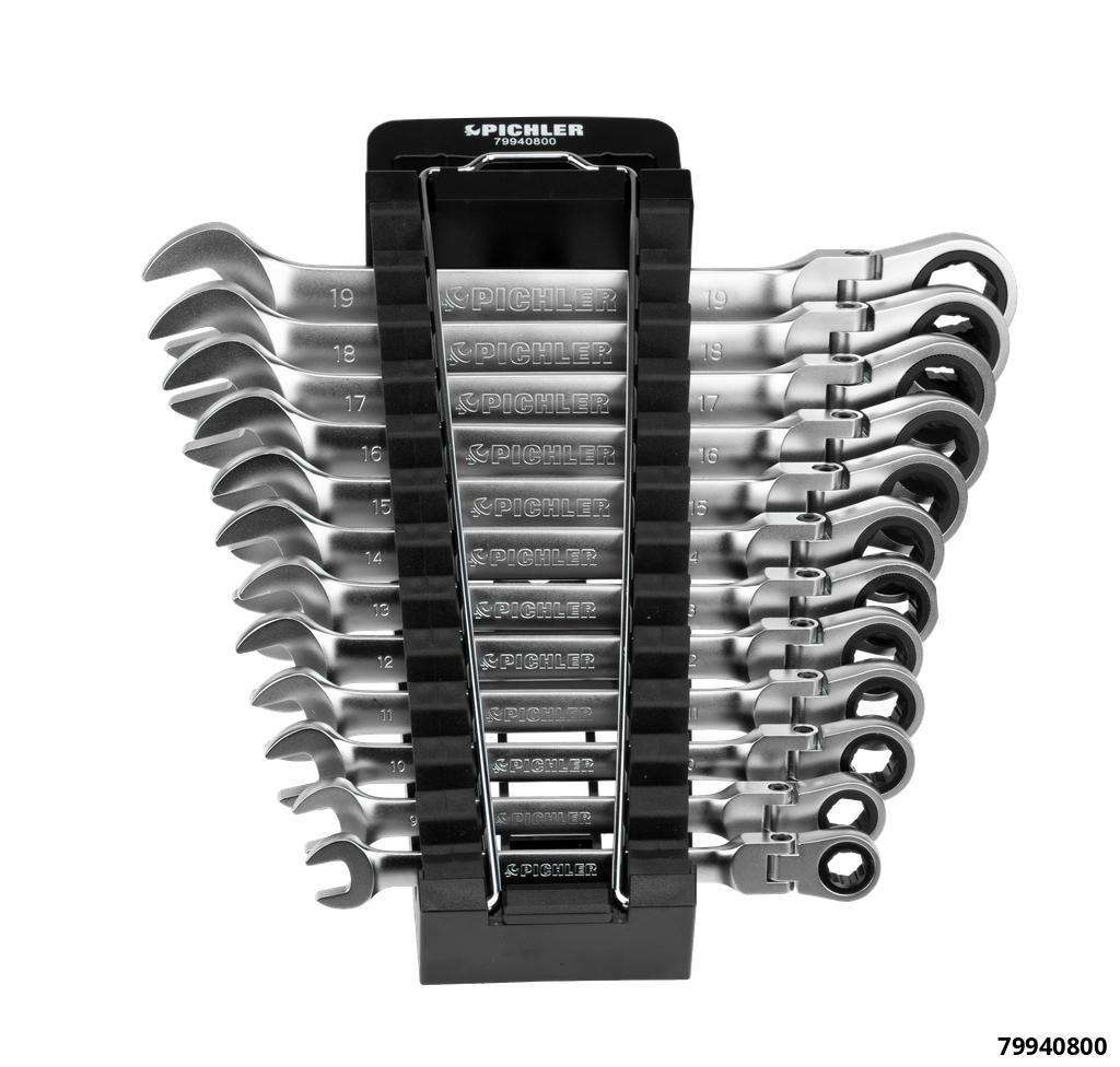 12 pcs. flex-head ratcheting combination wrench set with Special STAR Profile, 8-19 mm