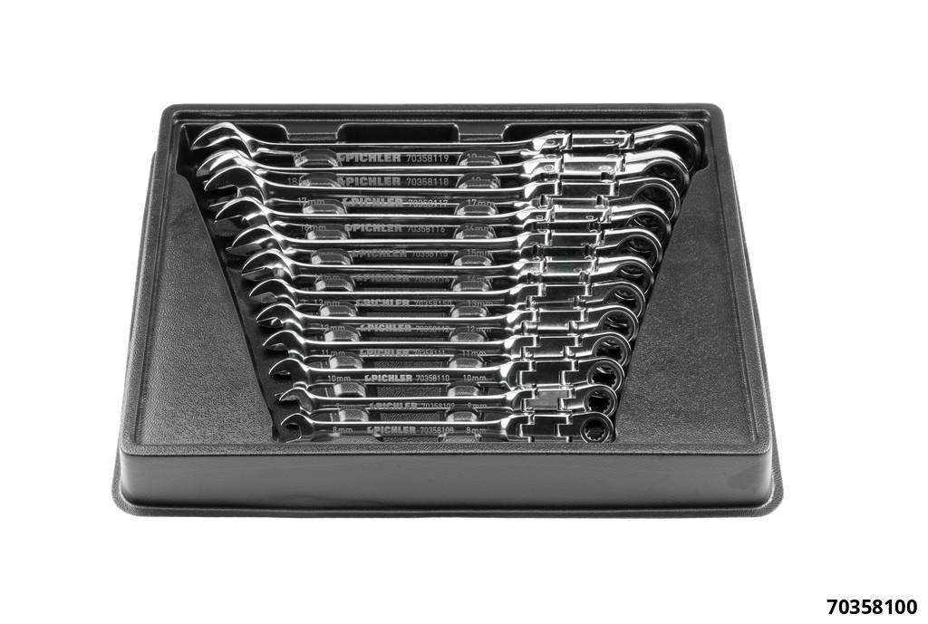 Jeu de clés mixtes à cliquet double articulation, 12 pcs.