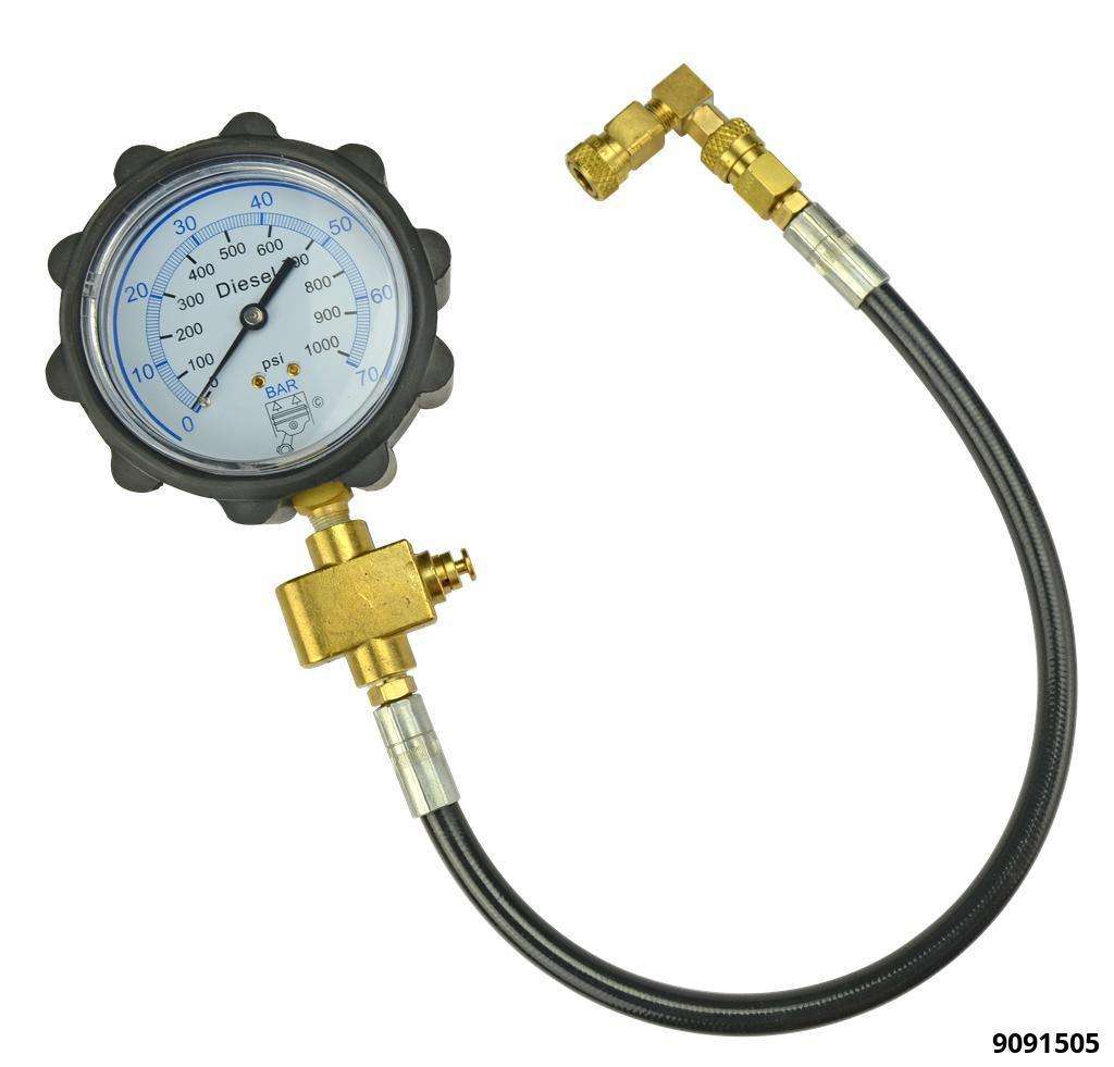 Kompressionsdruck Grundgerät UNI Diesel Manometer 0-70 bar mit Druckablassventil flex. Schlauch 40cm SK-Kupplung