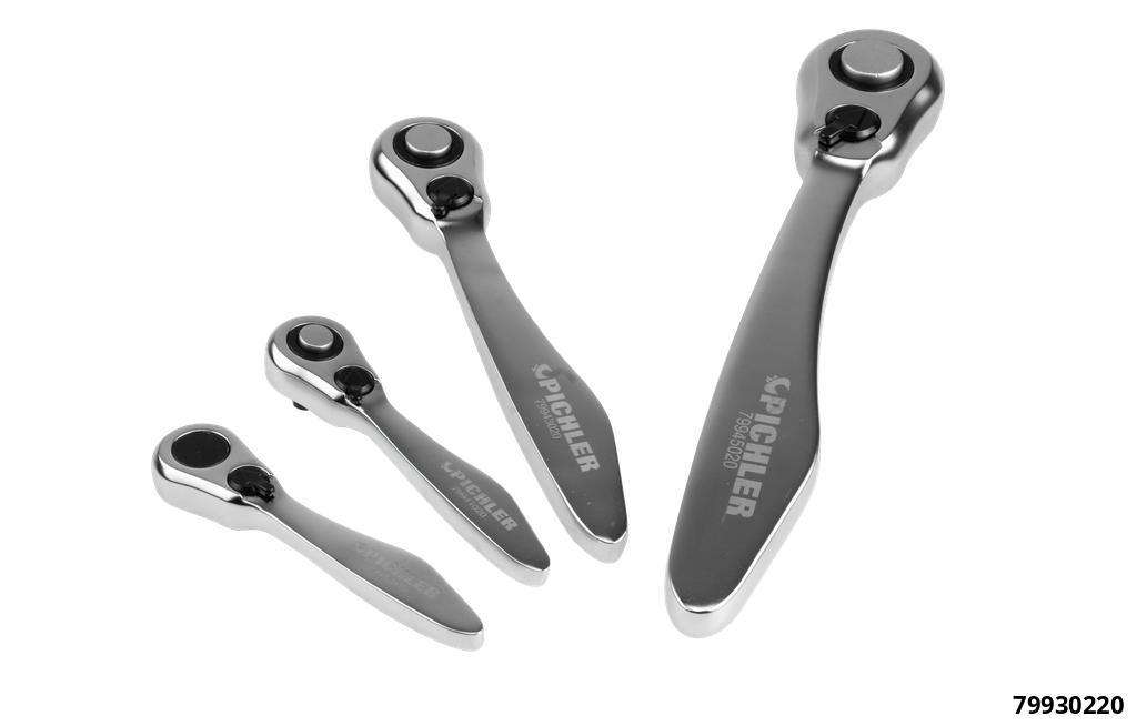 Mini-coffret de cliquets, 4 pcs. 1/4" / 3/8" / 1/2" 120 dents, denture fine