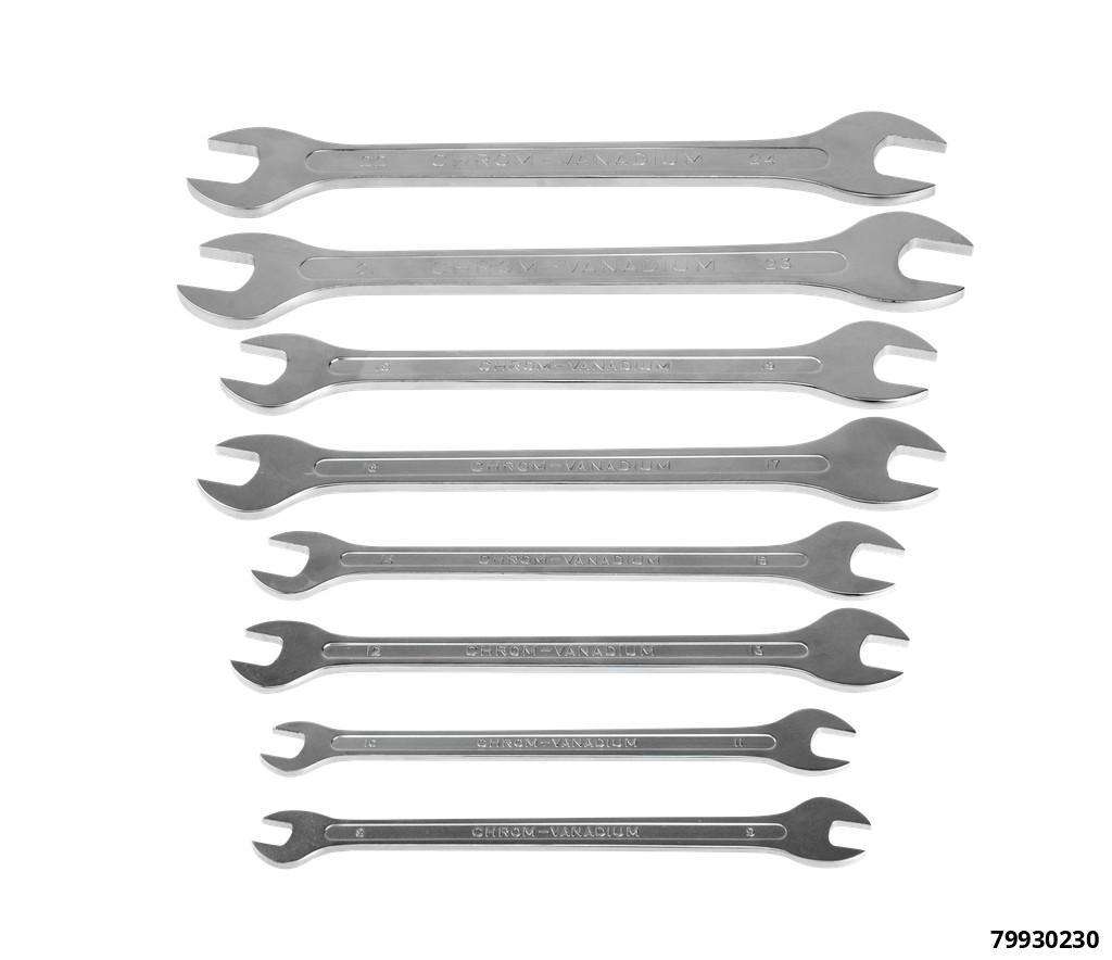 Double open-end spanner set, 8 pcs., extra flat