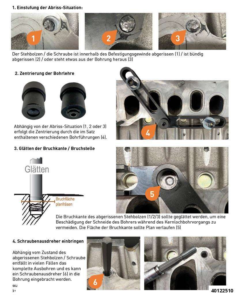 Bohrlehre universal M6-M10 für abgerisse Stehbolzen inkl. Spezial-HM-Bohrfräser