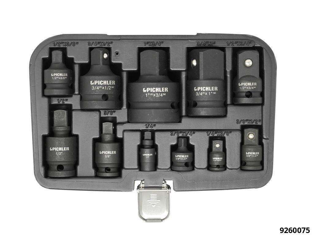 Jeu d'adaptateurs choc de 11 pcs, réducteurs et rotules 3/8", 1/2", 3/4"