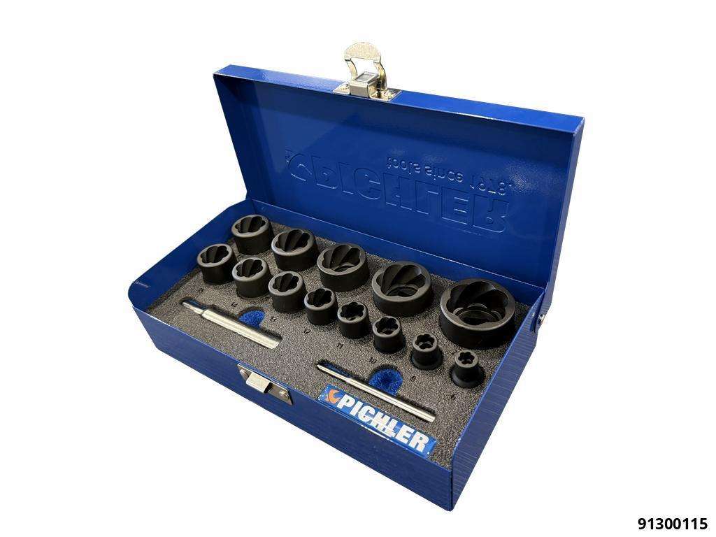 Ausdreher Set TWIST SOCKET, 15-tlg. 1/4":  6, 8, 10, 11, 12 mm 1/2": 13,14,15,17,19,21,24,27 mm