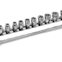 Extra-short socket set, 4-14 mm, 14 pcs, incl. extra-long joint head ratchet (252 mm) drive 11 mm & 1/4" bit