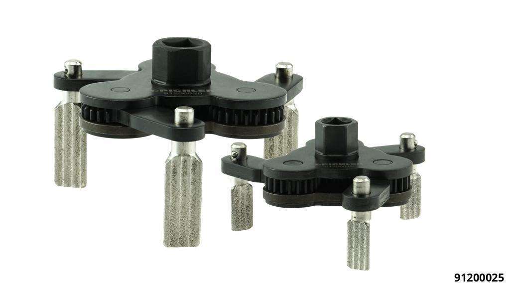 Universal oil filter clamp set, 2 pcs. 3 diamond-coated clamping jaws, right and left-handed