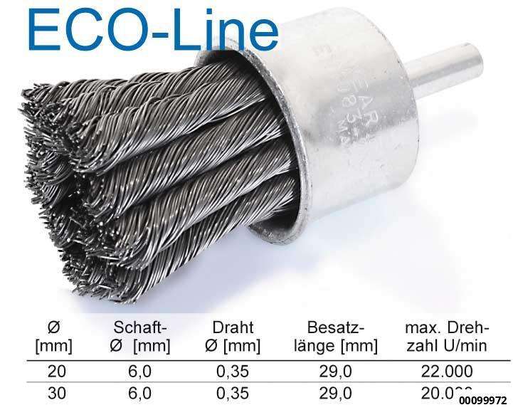 Gezopfte Pinselbürste 20 mm  Schaft 6mm "ECO-LINE"