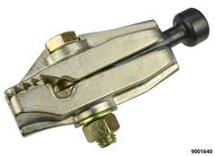 Draw clamp with 90° cheeks for sheet metals with angular profile. Draw over neck slot head
