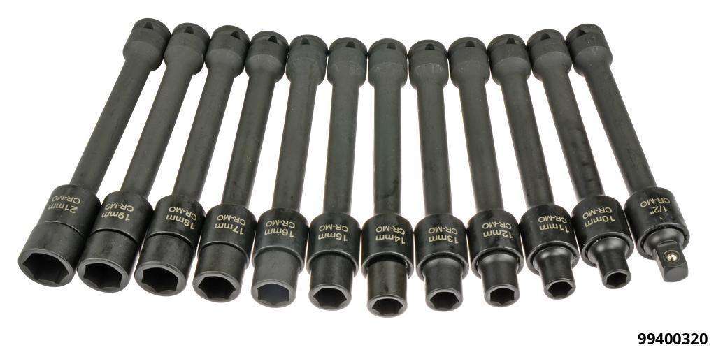 Steckschlüssel 6-kant 1/2" Impact 200mm Satz 12-tlg. SW10-SW21 mit Verriegelung