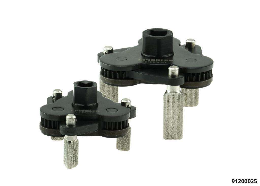 Universal oil filter clamp set, 2 pcs. 3 diamond-coated clamping jaws, right and left-handed
