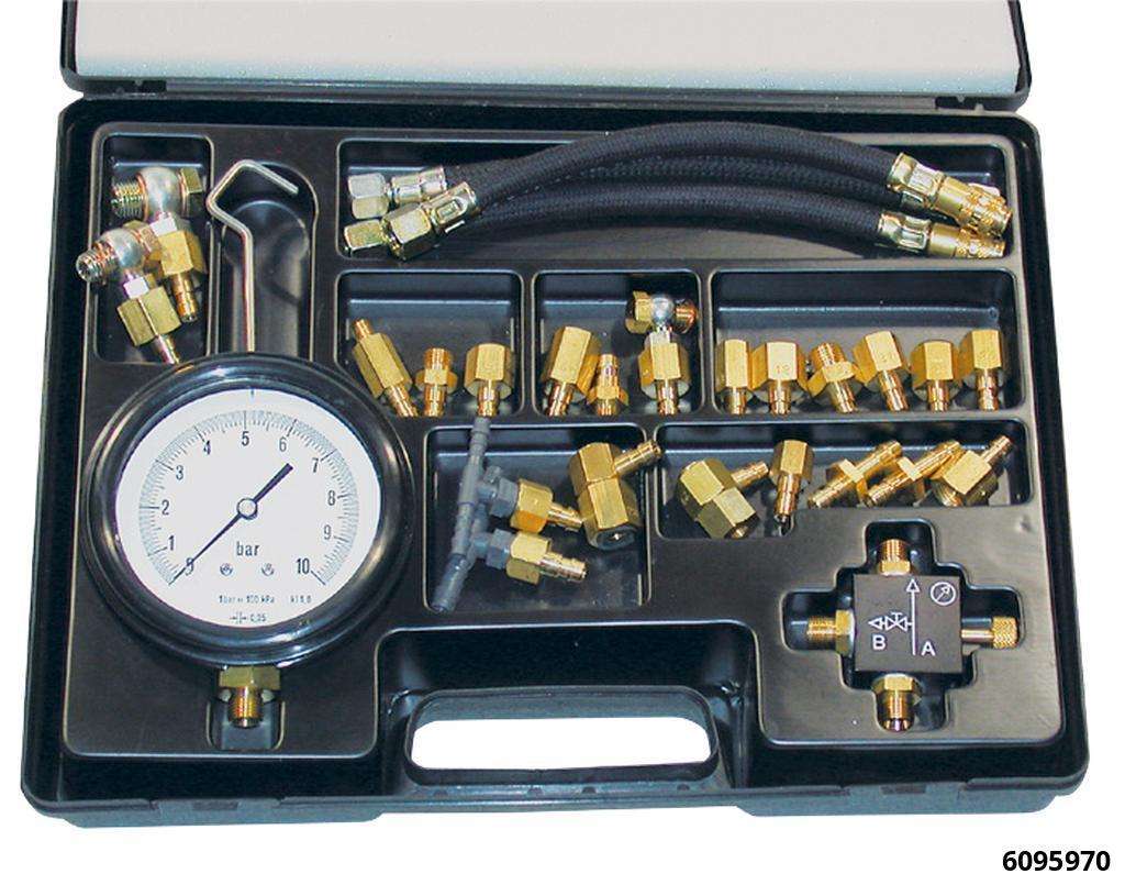 Einspritzanlagen-Prüfkoffer komplett mit 21 Adapter SK, Manometer 0-10 bar