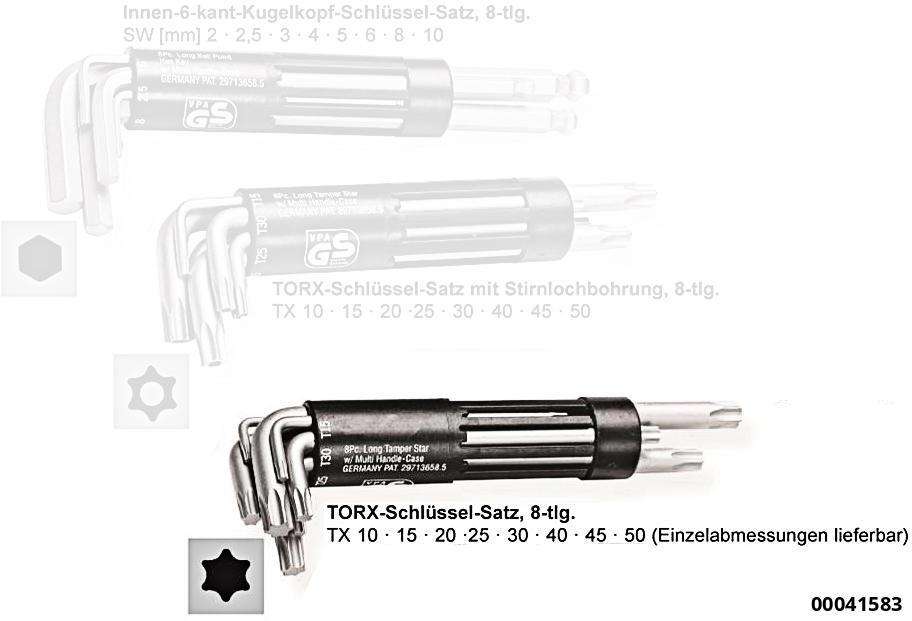 Kugelkopf-Winkelstiftschlüsselsatz 8 tlg. lang