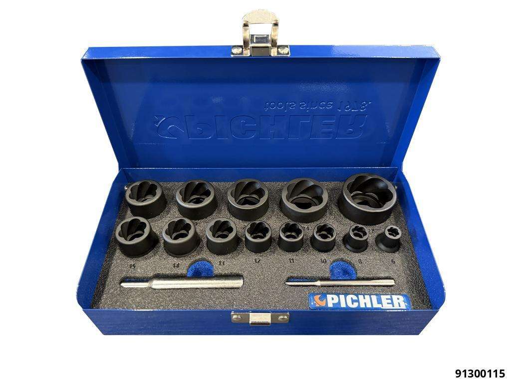 Ausdreher Set TWIST SOCKET, 15-tlg. 1/4":  6, 8, 10, 11, 12 mm 1/2": 13,14,15,17,19,21,24,27 mm