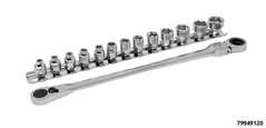 Extra-short socket set, 4-14 mm, 14 pcs, incl. extra-long joint head ratchet (252 mm) drive 11 mm & 1/4" bit