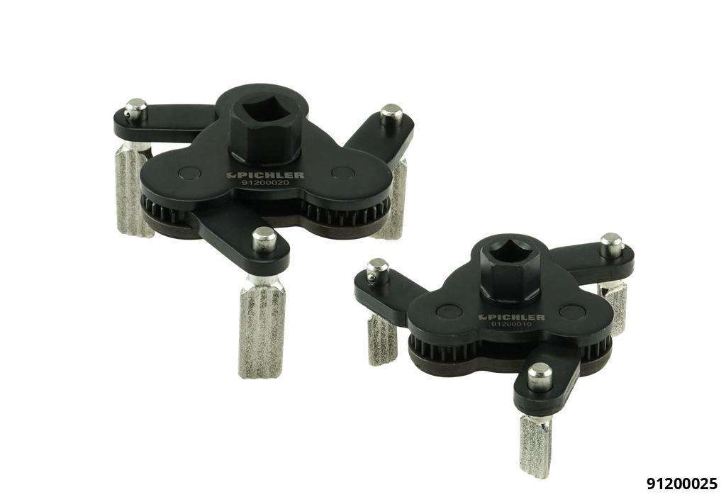 Universal oil filter clamp set, 2 pcs. 3 diamond-coated clamping jaws, right and left-handed