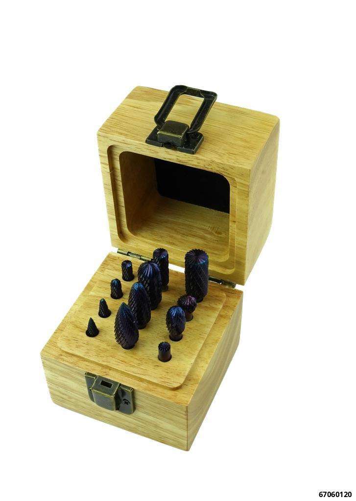 Hartmetall-Frässtifte-Set 12-tlg. mit Kreuzverzahnung, 6 mm Schaft-Ø & BLUE COAT Beschichtung