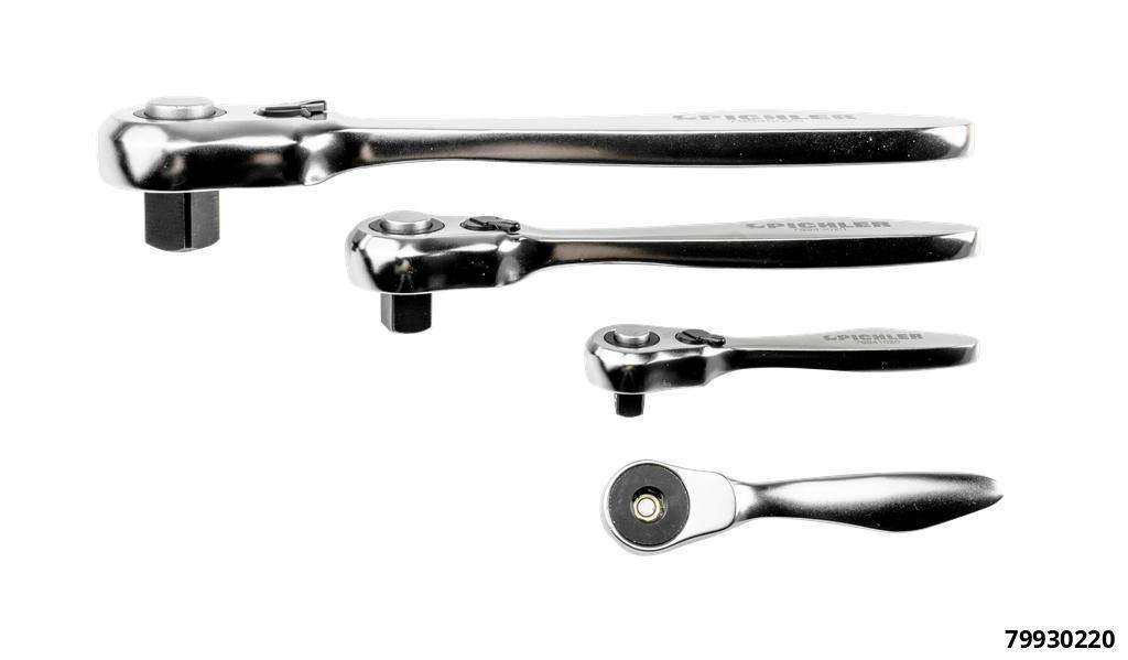 MINI-Knarrenset, 4-tlg., 1/4" Bit 1/4" / 3/8" / 1/2" - 120 Zähne, feinstverzahnt