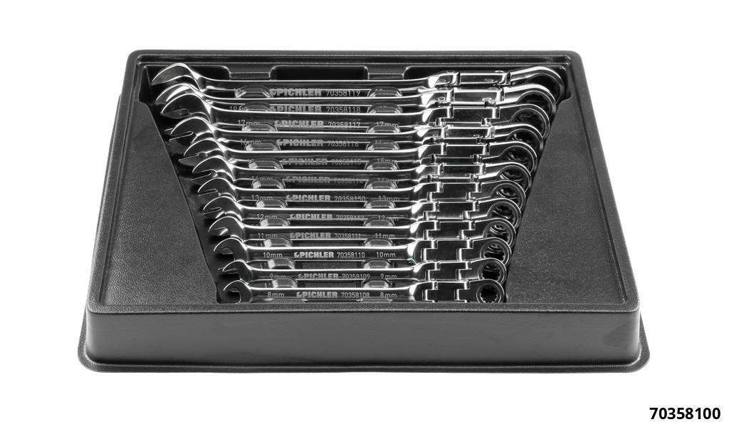 Jeu de clés mixtes à cliquet double articulation, 12 pcs.