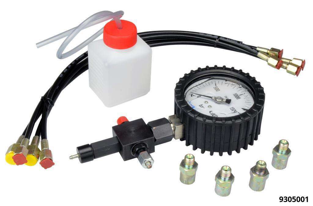 Common-Rail-Prüfgerät Manometer 0-2000bar + 4 Leitungen Adapter M12x1,5 AG und M14x1,5 AG