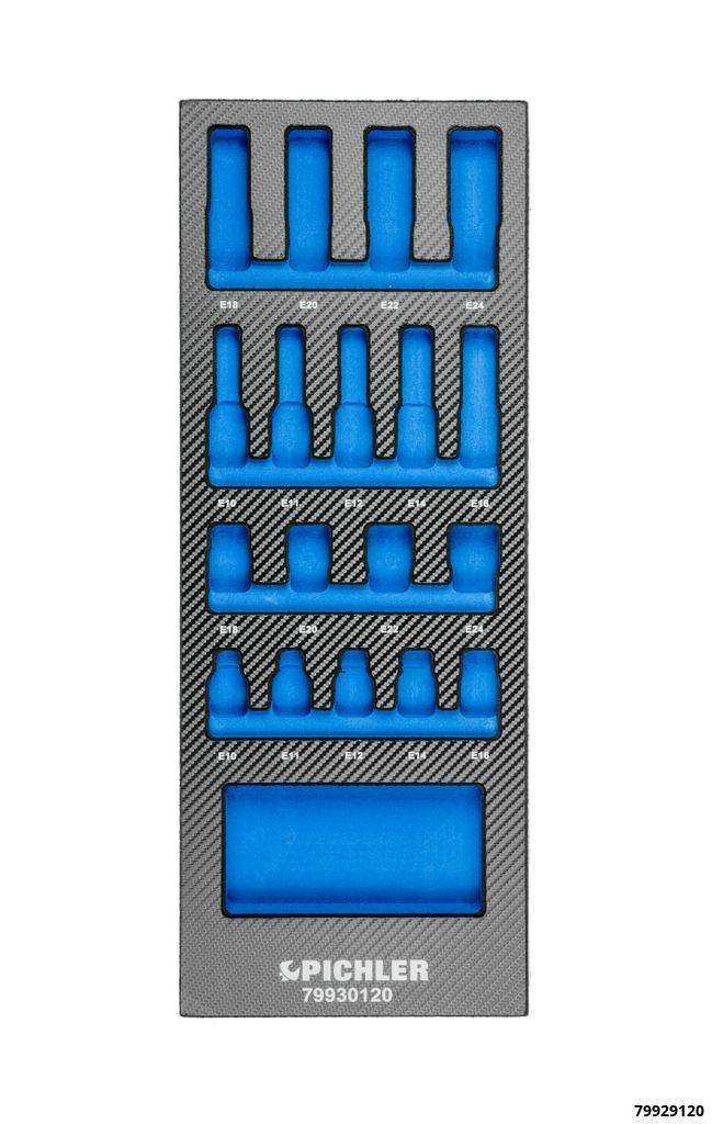 Einlage für 79930120 Steckschlüsseleinsätze 1/2" E-Profil, 18-tlg., 188x495x32 mm