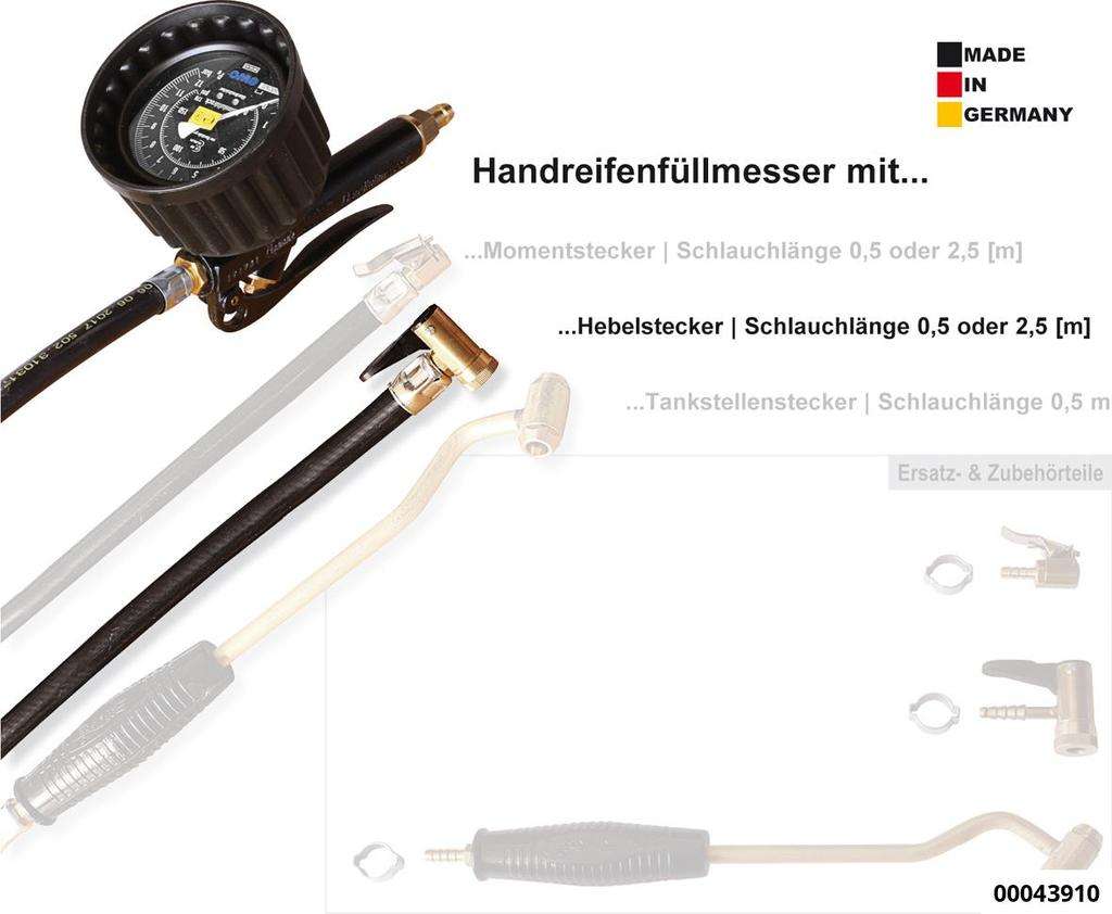 Handreifenfüllmesser mit Hebelstecker, geeicht