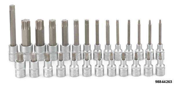 Jeu d'embouts Torx 1/2" de 25 pcs. TX20 à TX100, Longueur 55mm,100mm,140mm