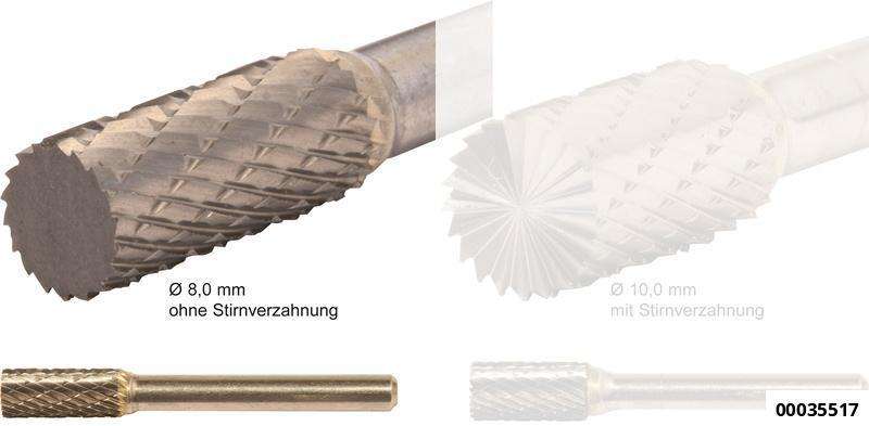 hansewerkzeug Hartmetall-Rotierfräser, Zylinderform, 8mm, "ohne Stirnverzahnung"