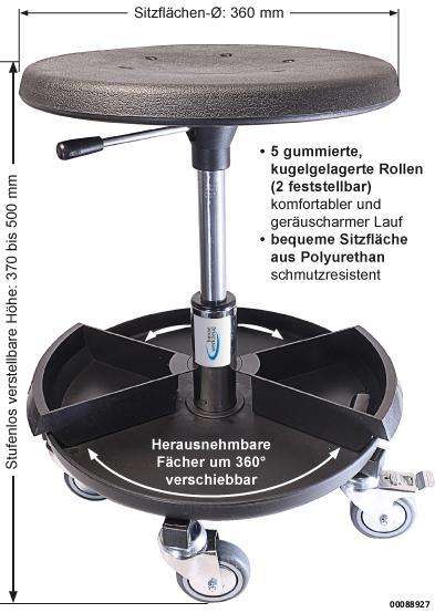 Montagehocker Sigma 400S Stahlbasis mit PU-Sitz und Ablagefach