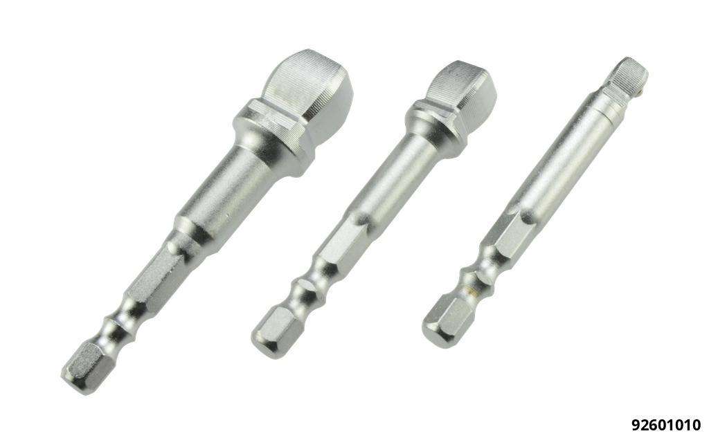 Stecknuss-Aufnahmeadapter Set 3-tlg. mit Winkelfunktion  Aufnahme 1/4 Bit auf 4-kant 1/4", 3/8", 1/2"