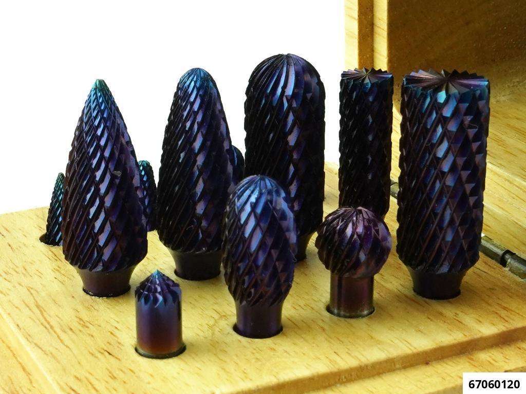 Hartmetall-Frässtifte-Set 12-tlg. mit Kreuzverzahnung, 6 mm Schaft-Ø & BLUE COAT Beschichtung