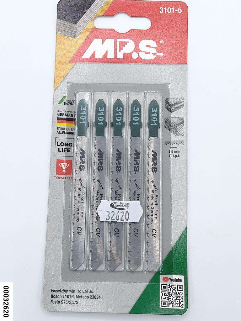 hansewerkzeug Stichsägeblätter AEG/Bosch/Metabo T101 B, ZT=2,0mm; GL:100 mm CV  (VE 5 Stück)