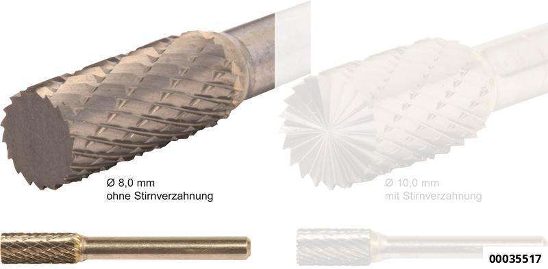 Hartmetall-Rotierfräser, Zylinderform, 8mm, "ohne Stirnverzahnung"