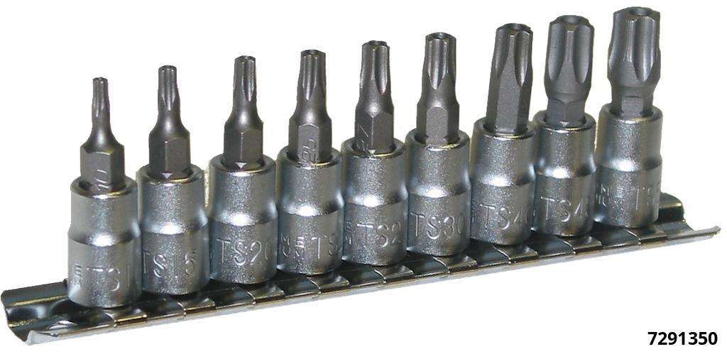 Torx-Stecknuss Satz "TS" 9-tlg A-1/4"  TS10 bis TS50 auf Klemmleiste (5-Stern)