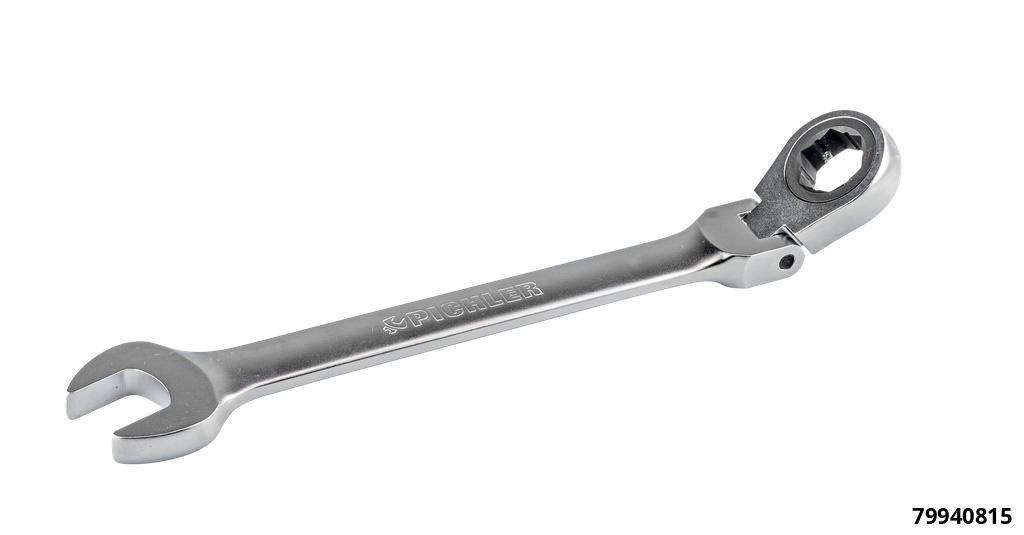 Ratchet ring wrench with joint, 15 mm, snowflake profile, 72 teeth